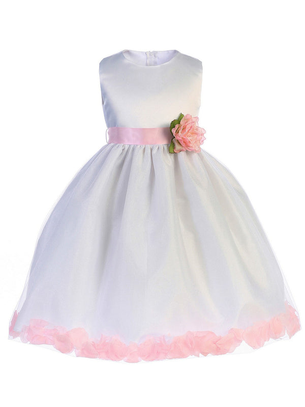 Just Kids Little Girls White Pink Floating Petals Flower Girl Dress 2T-6 - SophiasStyle.com